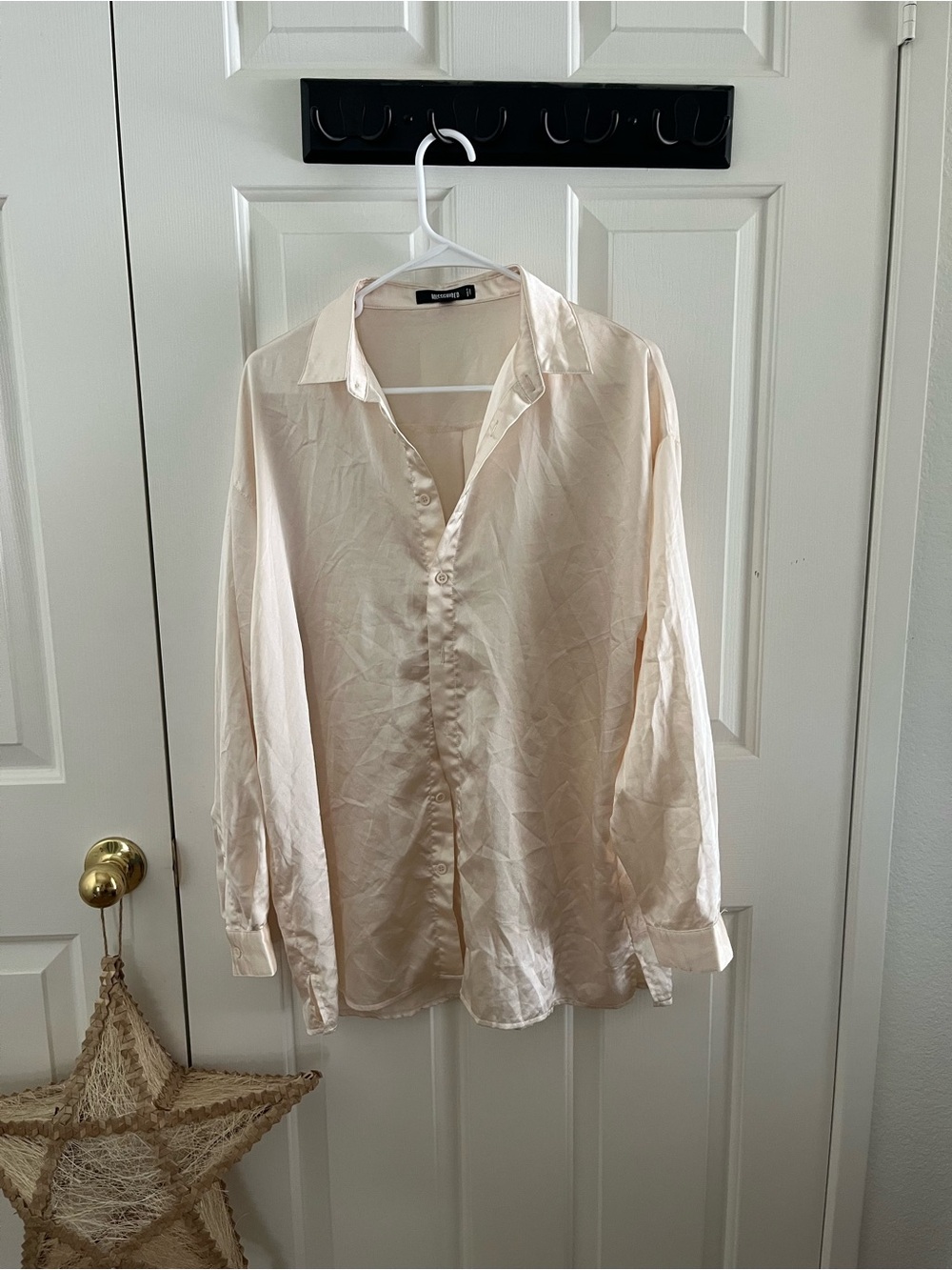 Missguided Light Cream Satin Button-Up Shirt